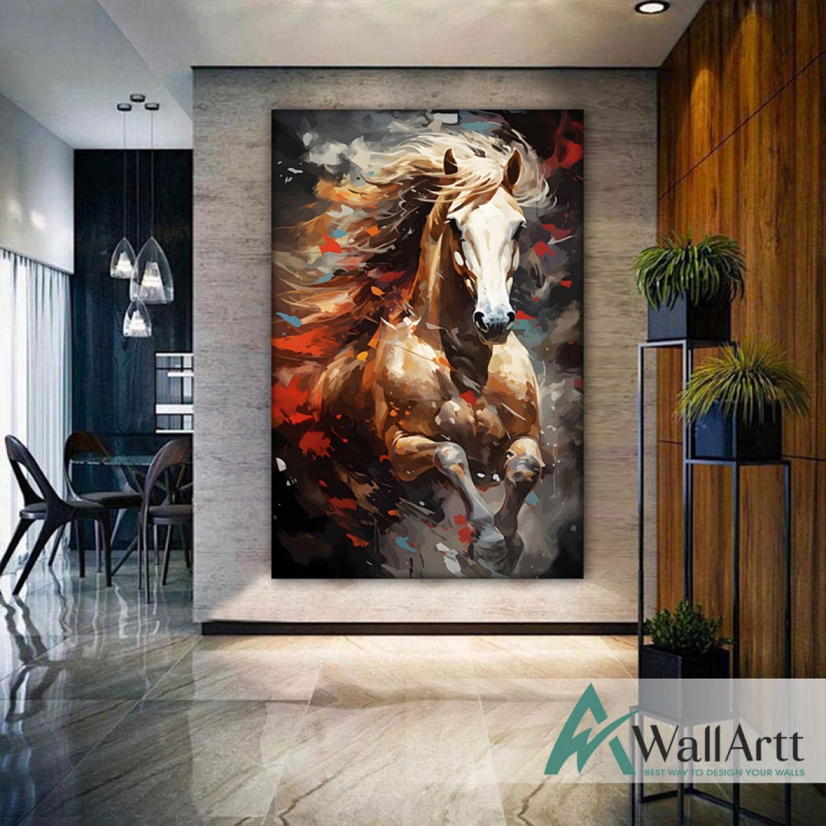 Orange Maned Horse Abstract Textured Partial Oil Painting - Wall Art